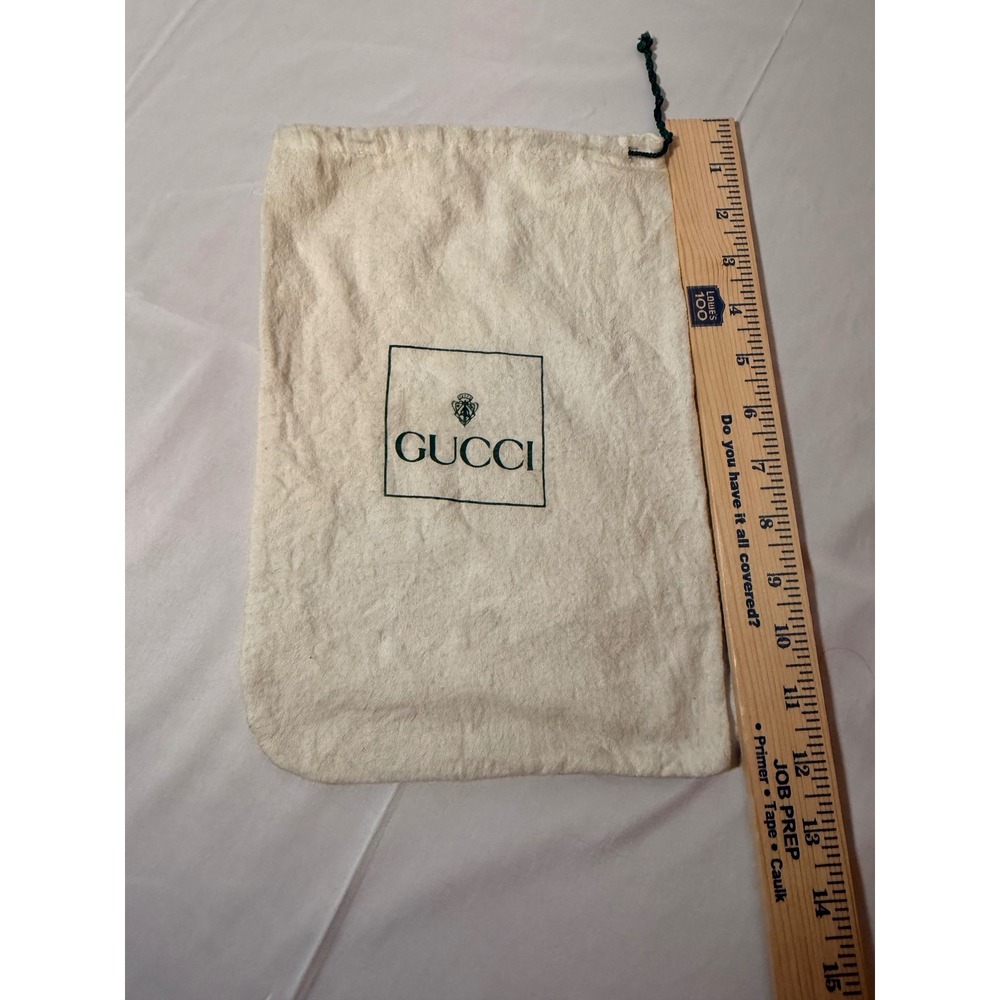 Gucci Vintage Cream Flannel Drawstring Dust Bag Small Medium 12.5x8 Green Logo
